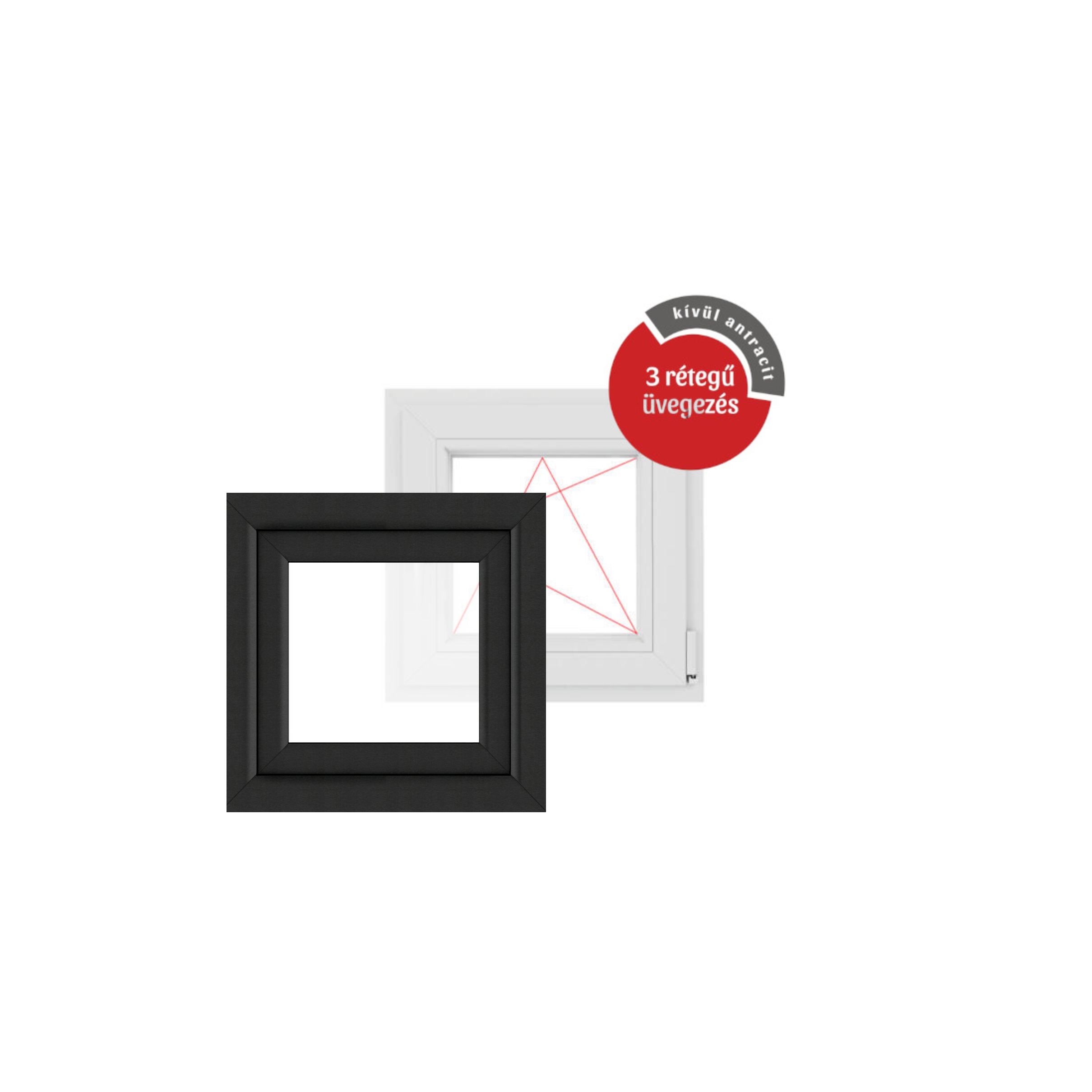 60x60 cm műanyag bukó-nyíló ablak, jobbos, kívül antracit